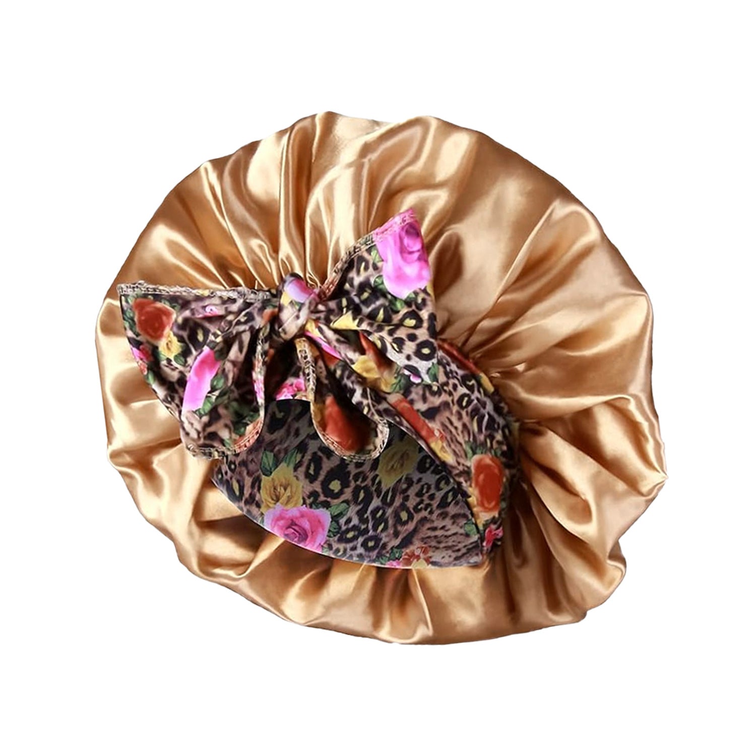 Lace Trim Satin Sleep Bonnet with Bow