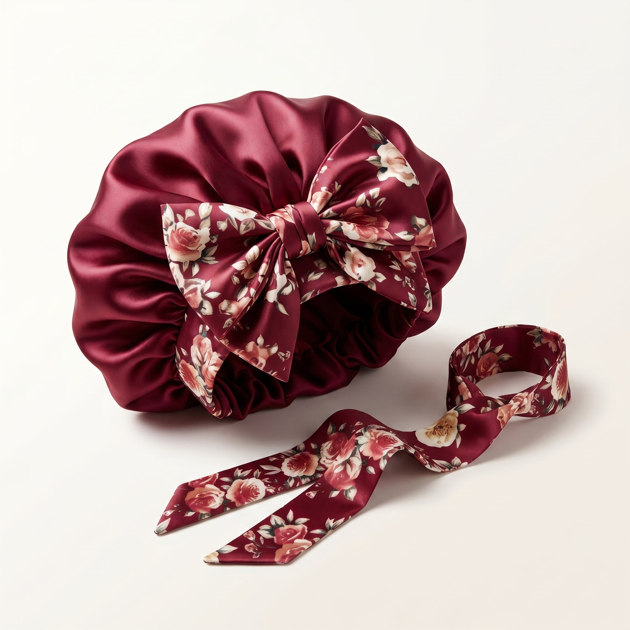Lace Trim Satin Sleep Bonnet with Bow