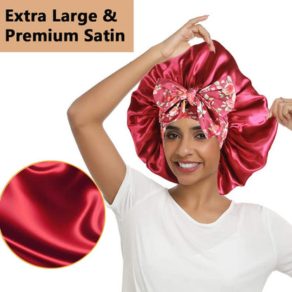Lace Trim Satin Sleep Bonnet with Bow