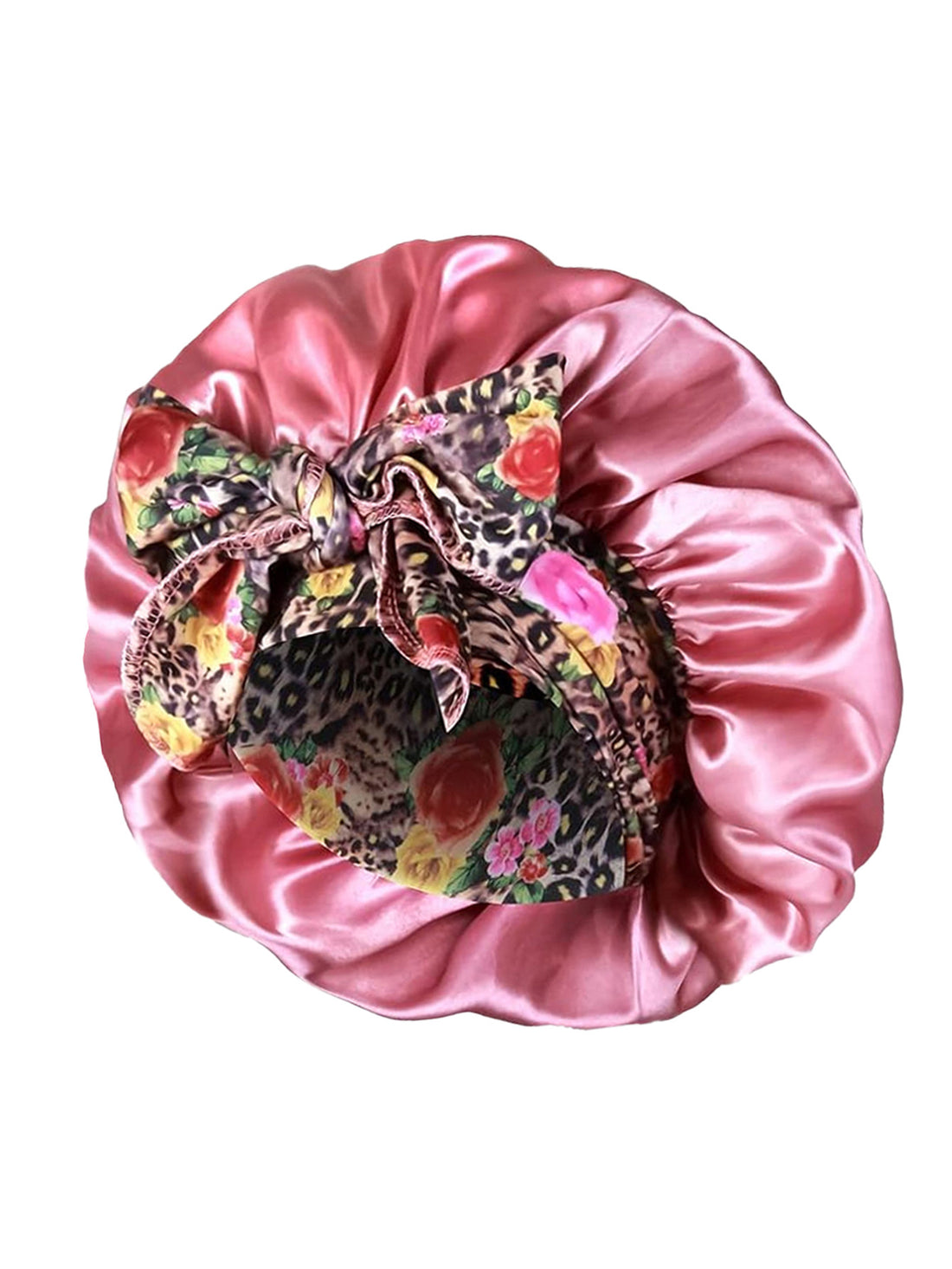 Lace Trim Satin Sleep Bonnet with Bow